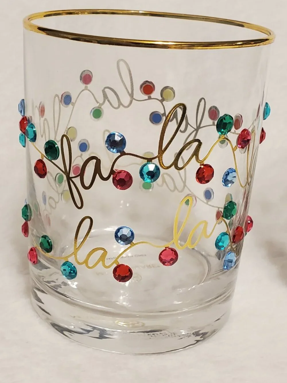 Mary Square Rhinestone Lights Rocks Glass Set -Gold Rim Brand New! Great Gift!